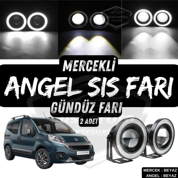 Fiat Fiorino 2008-2023 Uyumlu Üniversal Mercekli Angel Sis Farı Metal Su Geçirmez 76 mm Beyaz Halkalı Gündüz Farı 2 Adet ürün görseli 1