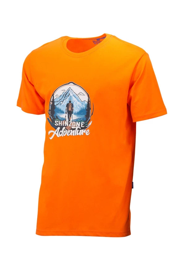 Erkek Bisiklet Yaka Mevsimlik Adventure Baskılı Standart Fit Turuncu T-Shirt ürün görseli 1