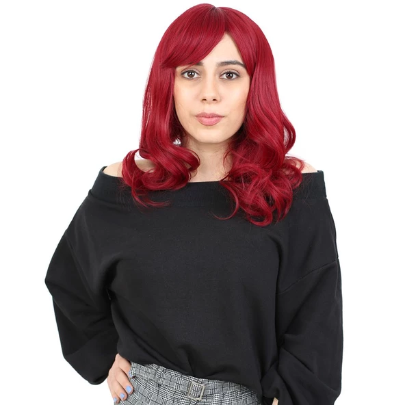 Dalgalı Perçemli Orta Boy Fiber Sentetik Peruk - Kızıl H7622-850A-PM-14X ürün görseli 1