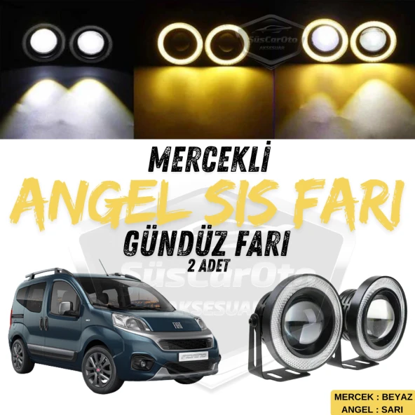 Fiat Fiorino 2008-2023 Uyumlu Üniversal Mercekli Angel Sis Farı Metal Su Geçirmez 76 mm Sarı Halkalı Gündüz Farı 2 Adet ürün görseli 1