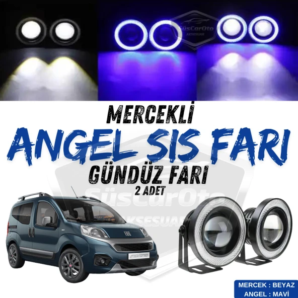 Fiat Fiorino 2008-2023 Uyumlu Üniversal Mercekli Angel Sis Farı Metal Su Geçirmez 76 mm Mavi Halkalı Gündüz Farı 2 Adet ürün görseli 1