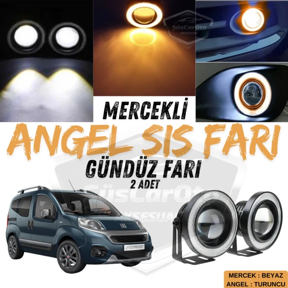 Fiat Fiorino 2008-2023 Uyumlu Üniversal Mercekli Angel Sis Farı Metal Su Geçirmez 76 mm Turuncu Halkalı Gündüz Farı ürün görseli 1