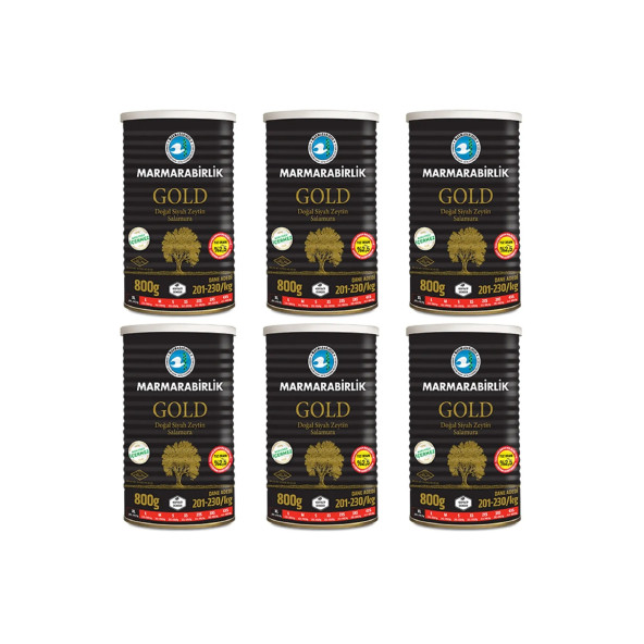 Marmarabirlik Gold Xl Zeytin Salamura 6 X 800gr 201-230 kg/Ad Süper Avantaj Paketi ürün görseli 1