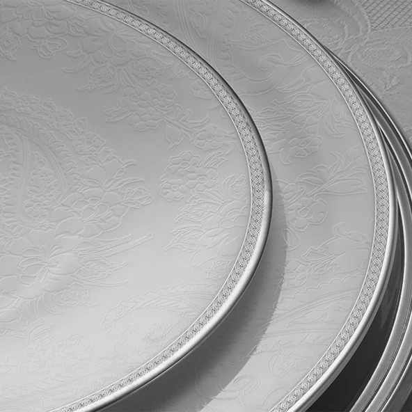 Evaliza Paisley Platin 2mm 60 Parça 12 Kişilik Porselen Yemek Takımı ürün görseli 1