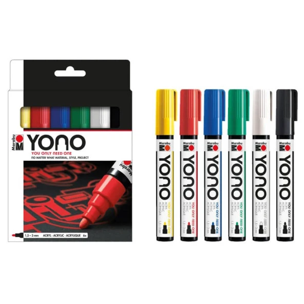 Marabu YONO Akrilik Marker 1.5-3 mm 6 Renk Set Basic ürün görseli 1