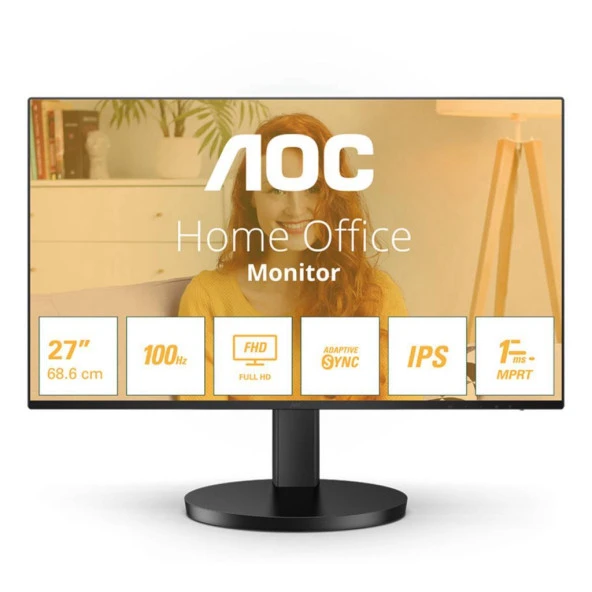 AOC 27B3HA2 27" 1 MS 100 Mhz Hoparlör IPS FHD VGA LED Monitör ürün görseli 1