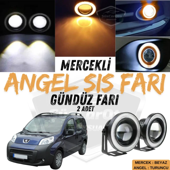Peugeot Bipper 2008-2022 Uyumlu Üniversal Mercekli Angel Sis Farı Metal Su Geçirmez 76 mm Turuncu Halkalı Gündüz Farı ürün görseli 1