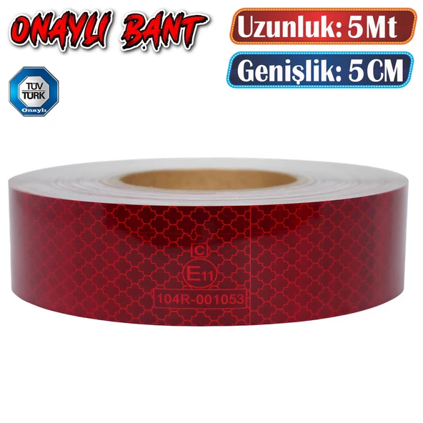 Tüvtürk Onaylı Belgeli Bant 5 Metre 5 cm Kırmızı Reflektörlü Reflektif Fosforlu Şerit Bant İkaz Bandı ürün görseli 1