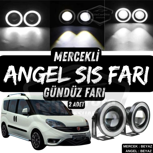 Fiat Doblo D4 2015-2021 Uyumlu Üniversal Mercekli Angel Sis Farı Metal Su Geçirmez 76 mm Beyaz Halkalı Gündüz Farı ürün görseli 1