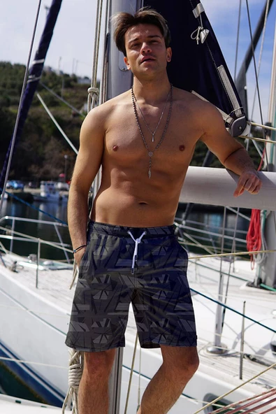 Uzun Boy Model Su İtici Özellikli Dijital Baskılı Erkek Plaj Deniz Şort Mayo ürün görseli 1