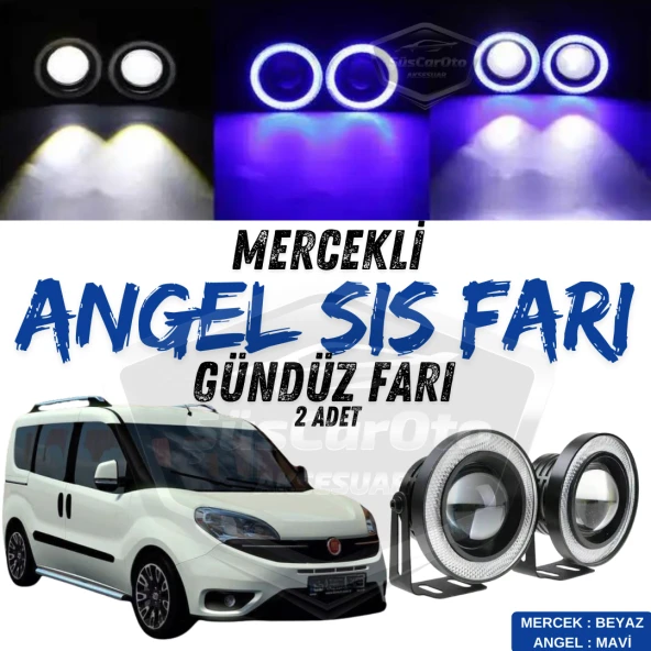 Fiat Doblo D4 2015-2021 Uyumlu Üniversal Mercekli Angel Sis Farı Metal Su Geçirmez 76 mm Mavi Halkalı Gündüz Farı ürün görseli 1
