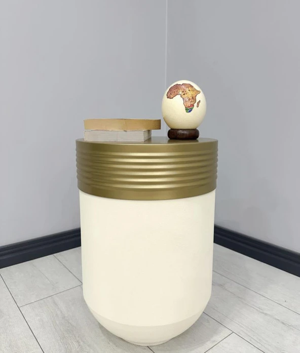 ELEGANT Dekoratif Eskitme Darbuka Krem Sehpa 60cm ürün görseli 1