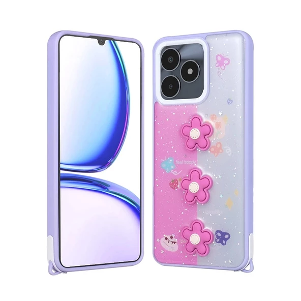 Realme C53 4G Uyumlu  Uyumlu KılıfParlayan Simli Kabartma Figürlü Cevze Kapak ürün görseli 1