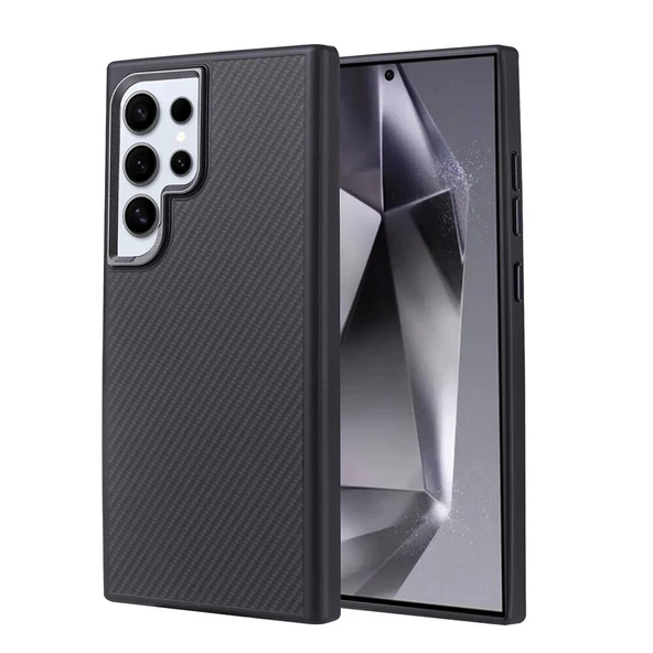 S24 Ultra Uyumlu  Uyumlu KılıfMagsafe Şarj Özellikli Karbon Fiber Görünümlü Troy Kapak ürün görseli 1