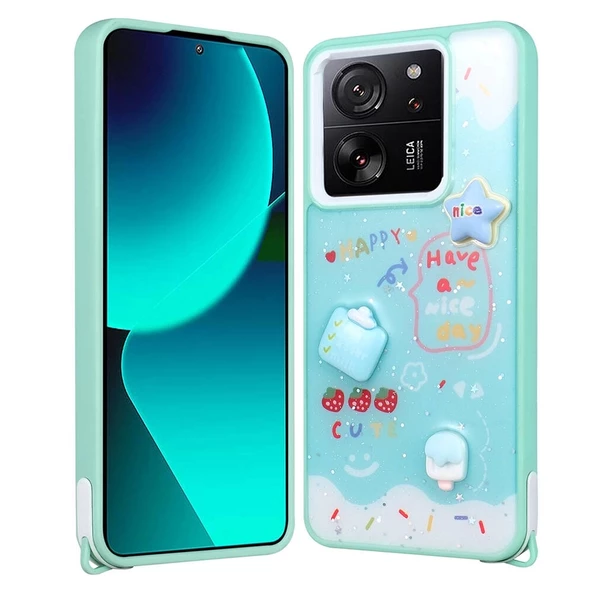 Xiaomi Mi 13T Pro Uyumlu  Uyumlu KılıfParlayan Simli Kabartma Figürlü Cevze Kapak ürün görseli 1
