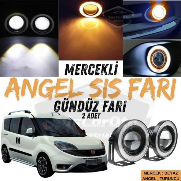 Fiat Doblo D4 2015-2021 Uyumlu Üniversal Mercekli Angel Sis Farı Metal Su Geçirmez 76 mm Turuncu Halkalı Gündüz Farı ürün görseli 1