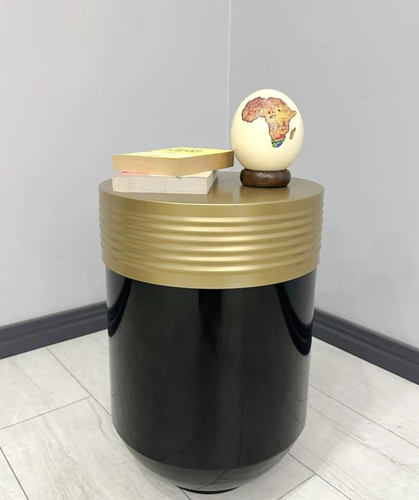 ELEGANT Dekoratif Eskitme Darbuka Parlak Siyah Sehpa 60cm ürün görseli 1