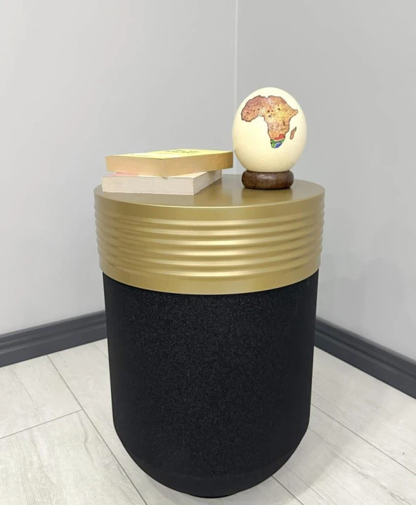 ELEGANT Dekoratif Eskitme Darbuka Siyah Sehpa 60cm ürün görseli 1