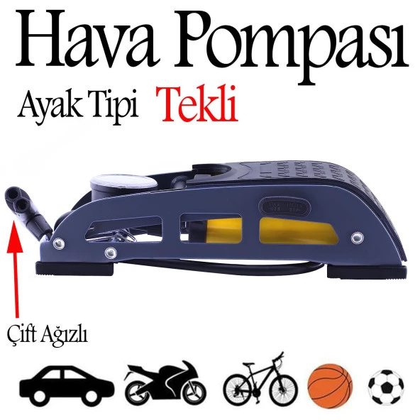 Ayak Tipi Hava Pompası Tekli Göstergeli Kilitli Teker Araç Bisiklet Top Pompası ürün görseli 1