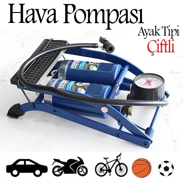 Ayak Tipi Hava Pompası Göstergeli Çift Hava Depolu Teker Araç Bisiklet Top Pompası ürün görseli 1