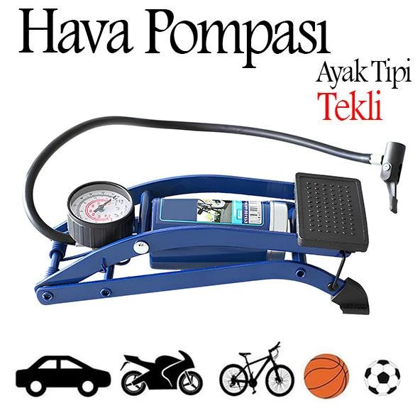 Ayak Tipi Hava Pompası Göstergeli Tekli Teker Araç Bisiklet Top Pompası ürün görseli 1
