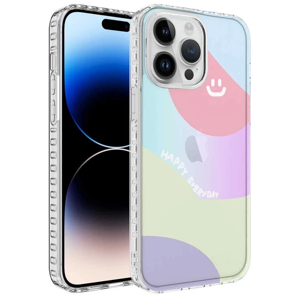 iPhone 13 Pro Max Uyumlu  Uyumlu KılıfAirbag Kenarlı Renkli Desenli Silikon Elegans Kapak ürün görseli 1
