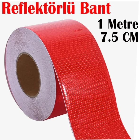 Reflektörlü Bant Kırmızı Reflektif Fosforlu Şerit Bant 7.5 cm 1 Metre İkaz Bandı ürün görseli 1