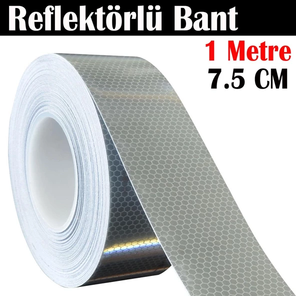 Reflektörlü Bant Beyaz Reflektif Fosforlu Şerit Bant 7.5 cm 1 Metre İkaz Bandı ürün görseli 1