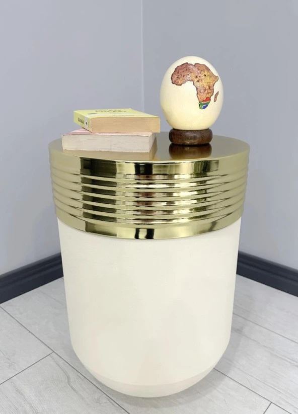 ELEGANT Dekoratif Gold Darbuka Krem Sehpa 60cm ürün görseli 1