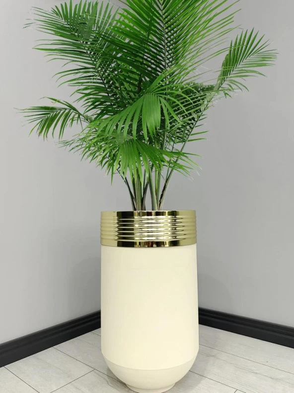 ELEGANT Dekoratif Gold Darbuka Krem Saksı 70cm ürün görseli 1
