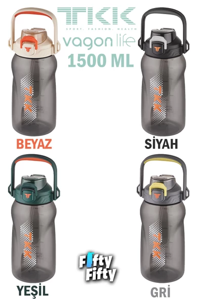 TKK 1500 ML Tek Kapak Çift Kullanım Pipetli/Rahat İçim Tritan Su Matarası-FFTKK1027-1500ML ürün görseli 1