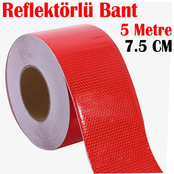Reflektörlü Bant Kırmızı Reflektif Fosforlu Şerit Bant 7.5 cm 5 Metre İkaz Bandı ürün görseli 1