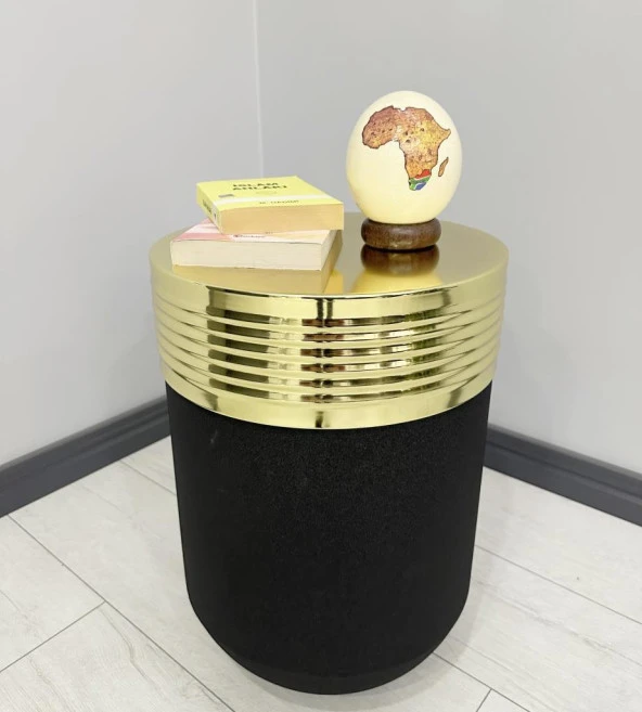 ELEGANT Dekoratif Gold Darbuka Siyah Sehpa 60cm ürün görseli 1