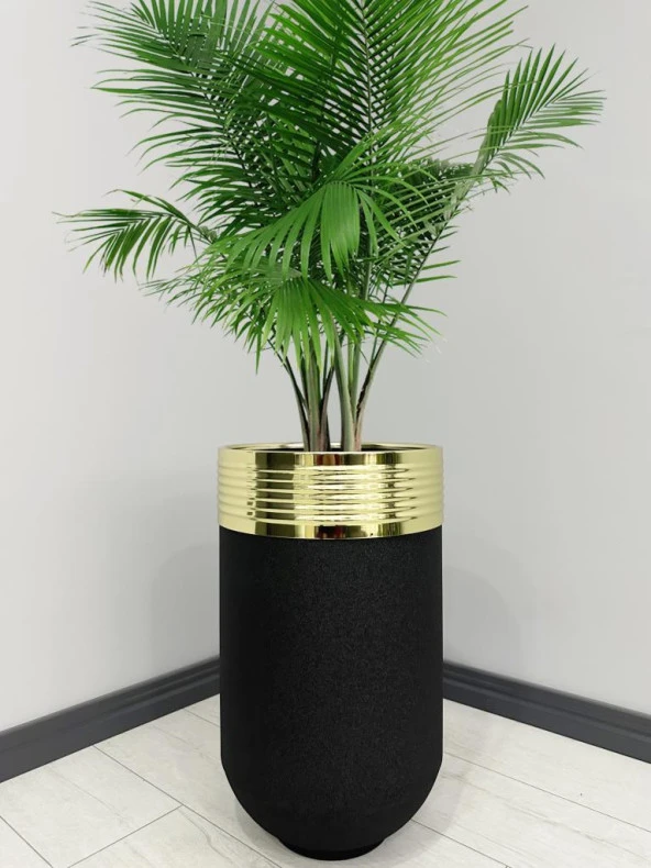 ELEGANT Dekoratif Gold Darbuka Siyah Saksı 70cm ürün görseli 1