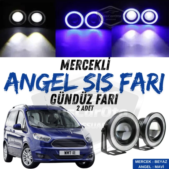 Ford Courier 2014-2023 Uyumlu Üniversal Mercekli Angel Sis Farı Metal Su Geçirmez 76 mm Mavi Halkalı Gündüz Farı ürün görseli 1