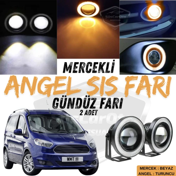 Ford Courier 2014-2023 Uyumlu Üniversal Mercekli Angel Sis Farı Metal Su Geçirmez 76 mm Turuncu Halkalı Gündüz Farı ürün görseli 1