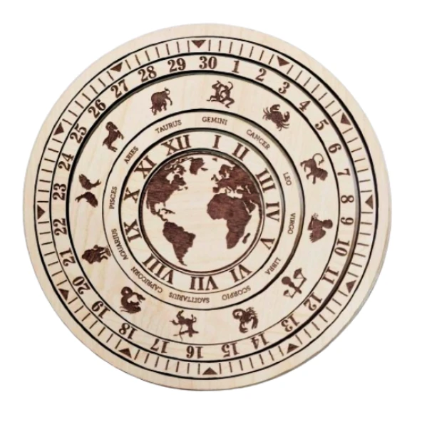 dekoratif tarihi ve astrolojik zaman çarkı usturlap modeli horoskop hareketli sistem ürün görseli 1