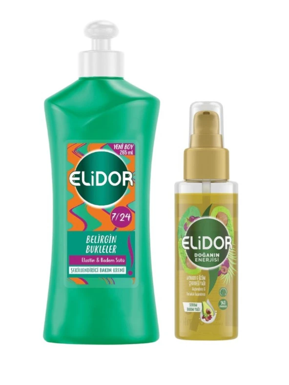 Elidor 7/24 Şekillendirici Saç Bakım Kremi + Doğanın Enerjisi Serum Saç Bakım Yağı Seti ürün görseli 1