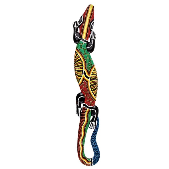 Ahşap Aborjin Desenli Gecko Duvar Dekoru 100cm - Resim 2