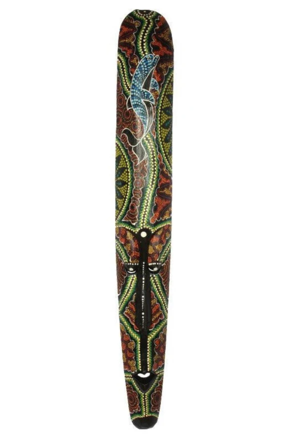 Ahşap Aborjin Mask 100 cm Renkli Duvar Dekoru Maske - Resim 6