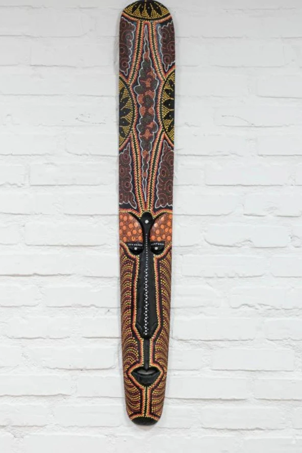 Ahşap Aborjin Mask 100 cm Renkli Duvar Dekoru Maske - Resim 7