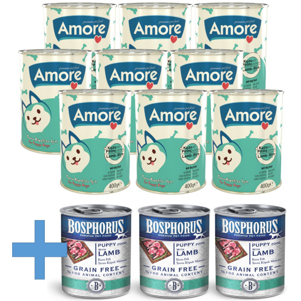 Amore Kuzu Etli Ve Pirinçli Yavru Köpek Konservesi 9 Adet + 3 Adet Bosphorus Puppy ürün görseli 1