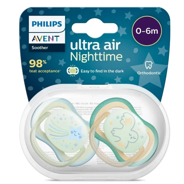 Philips Avent Ultra Air Night Karanlıkta Parlar Gece Emziği 0-6 ay Erkek SCF376/18 ürün görseli 1