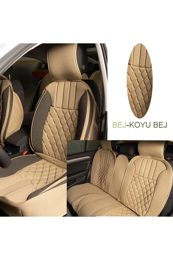 Space Elegance 5'li Koltuk Kılıfı Set Minder Bej-koyu Bej / KLMNY541 ürün görseli 1