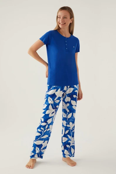 Pierre Cardin Paris Premium Kadın Desenli Rahat Kalıp Kısa Kollu Pijama Takımı ürün görseli 1