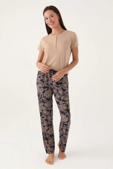Pierre Cardin Paris Kadın Desenli Kısa Kollu Pijama Takımı ürün görseli 1