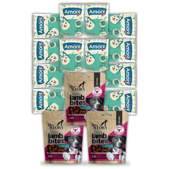 Amore Puppy 12li Kuzu Etli Pirinç Yavru Köpek Konservesi Ezme, New Story 3x80gr Lamb Bites Ödül ürün görseli 1