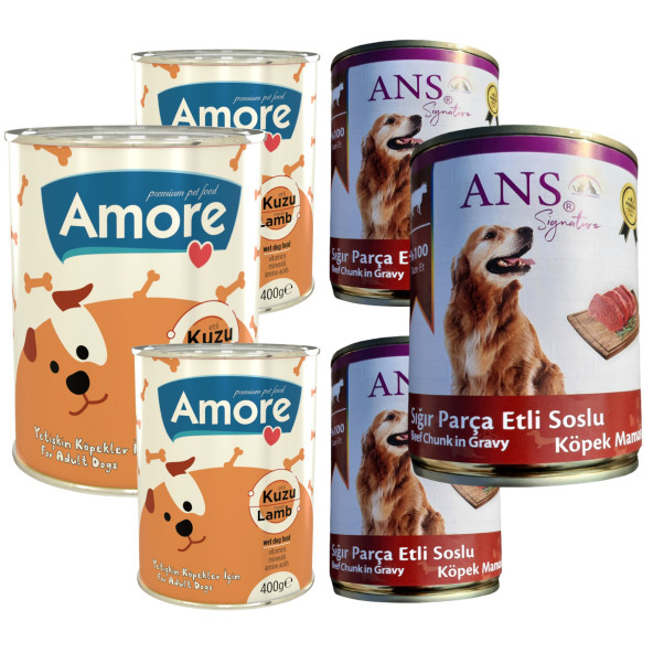 Amore Dog Lamb Kuzu Ve Sığır Parça Etli Yetişkin Köpek Konservesi 3 + 3 Adet ürün görseli 1
