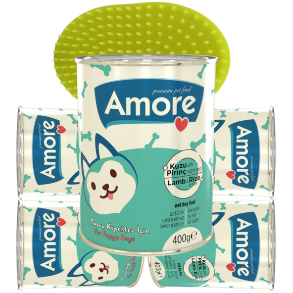 Amore Puppy Kuzu Etli Pirinçli Yavru Köpek Konserve, Elastik Tüy Tarama Fırçası ürün görseli 1