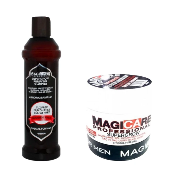 Magicare Supergrow Purifying Erkekler Için Şampuan 450 ml+Magıcare Supergrow Specıal Erkek Saç Kremi ürün görseli 1